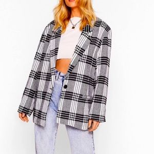 NWOT Longline Checkered Blazer Overcoat